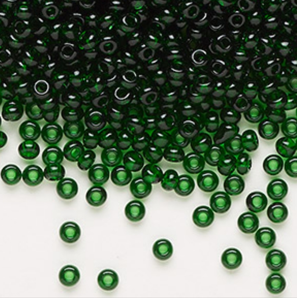 5/$15 Seed Bead Czech Glass Transparent Medium Green Tube
